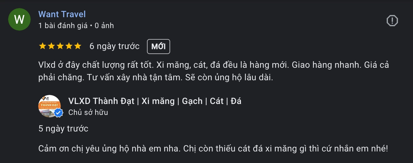 Khách hàng bình luận về xi măng khi mua tại cửa hàng vlxd Thành Đạt